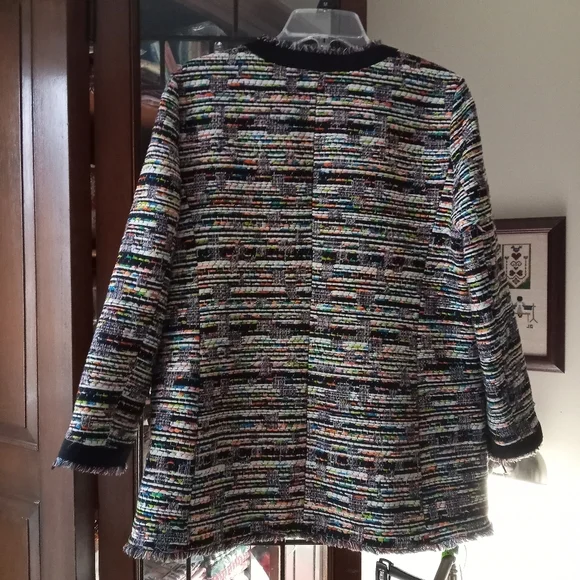 Ann Taylor Textured Mixed Tweed Zip Pocket Jacket In Black Multi Color s… - Picture 3 of 14